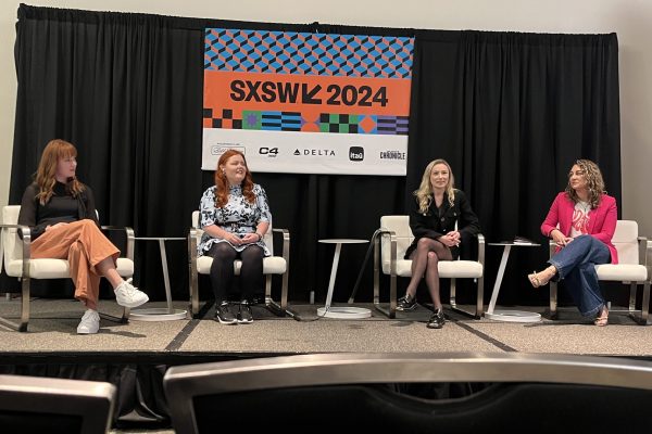 From left to right, Caroline Desrosiers, Lucy Edwards, Keely Cat-Wells and Amanda Kaufmann speak during the "Transforming Media for Disabled Audiences" panel during South By Southwest 2024.